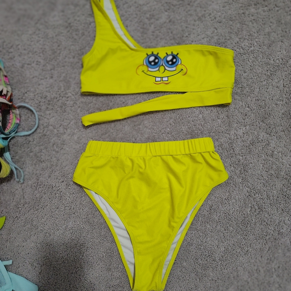 Vibrant Yellow Bikini with Cartoon Design